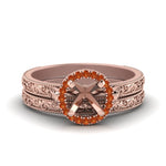 Load image into Gallery viewer, hand-engraved-semi-mount-halo-diamond-wedding-ring-set-with-orange-sapphire-in-rose-gold-FD8588ROSMGSAOR-NL-RG?v=1757666483
