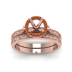Load image into Gallery viewer, hand-engraved-semi-mount-halo-diamond-wedding-ring-set-with-orange-sapphire-in-rose-gold-FD8588ROSMGSAORANGLE5-NL-RG?v=1757666482
