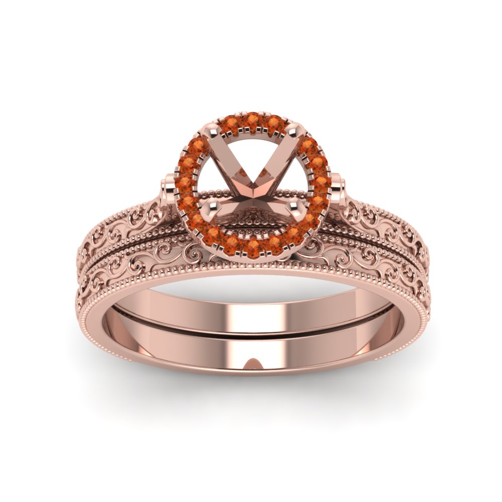 hand-engraved-semi-mount-halo-diamond-wedding-ring-set-with-orange-sapphire-in-rose-gold-FD8588ROSMGSAORANGLE5-NL-RG?v=1757666482