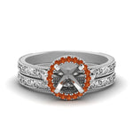Load image into Gallery viewer, hand-engraved-semi-mount-halo-diamond-wedding-ring-set-with-orange-sapphire-in-white-gold-FD8588ROSMGSAOR-NL-WG?v=1757666482
