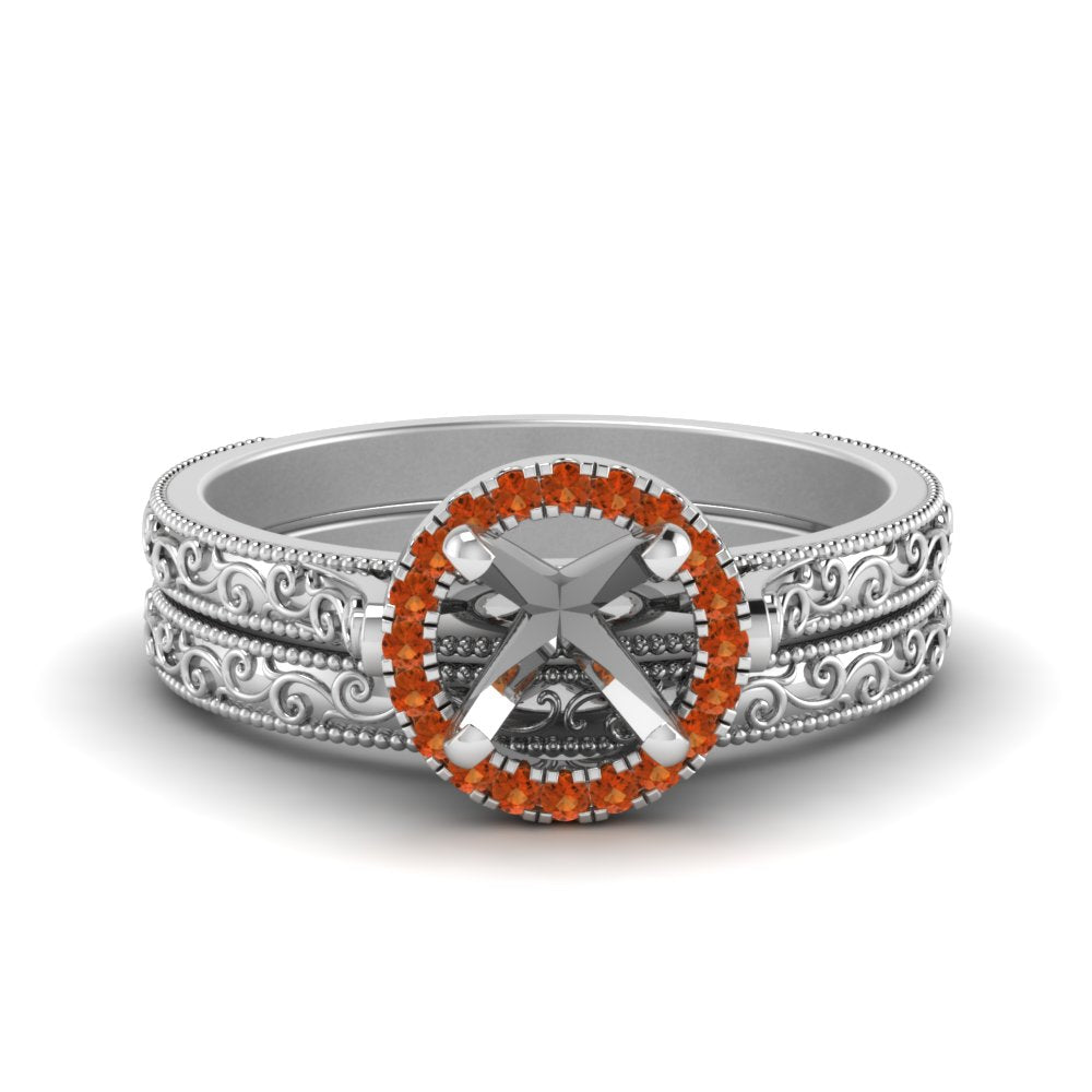 hand-engraved-semi-mount-halo-diamond-wedding-ring-set-with-orange-sapphire-in-white-gold-FD8588ROSMGSAOR-NL-WG?v=1757666482