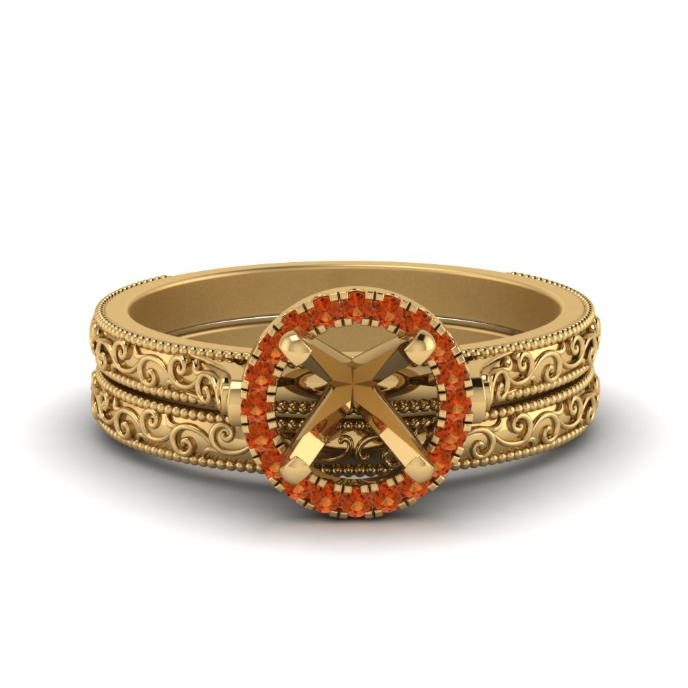 hand-engraved-semi-mount-halo-diamond-wedding-ring-set-with-orange-sapphire-in-yellow-gold-FD8588ROSMGSAOR-NL-YG?v=1757666488