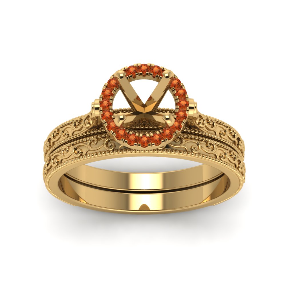hand-engraved-semi-mount-halo-diamond-wedding-ring-set-with-orange-sapphire-in-yellow-gold-FD8588ROSMGSAORANGLE5-NL-YG?v=1757666482