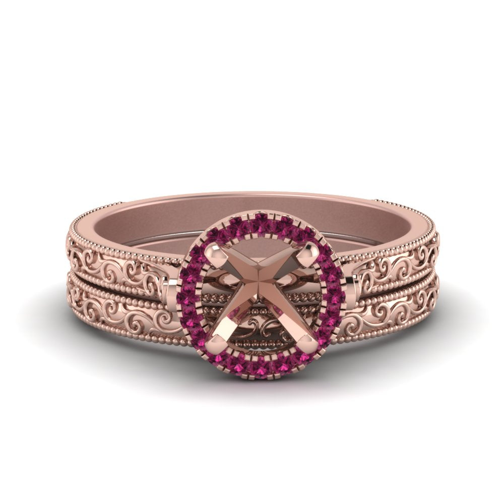 hand-engraved-semi-mount-halo-diamond-wedding-ring-set-with-pink-sapphire-in-rose-gold-FD8588ROSMGSADRPI-NL-RG?v=1757666482