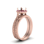 Load image into Gallery viewer, hand-engraved-semi-mount-halo-diamond-wedding-ring-set-with-pink-sapphire-in-rose-gold-FD8588ROSMGSADRPIANGLE2-NL-RG?v=1757666482
