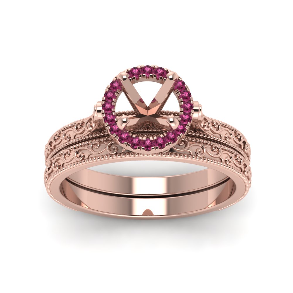 hand-engraved-semi-mount-halo-diamond-wedding-ring-set-with-pink-sapphire-in-rose-gold-FD8588ROSMGSADRPIANGLE5-NL-RG?v=1757666482
