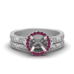 Load image into Gallery viewer, hand-engraved-semi-mount-halo-diamond-wedding-ring-set-with-pink-sapphire-in-white-gold-FD8588ROSMGSADRPI-NL-WG?v=1757666482
