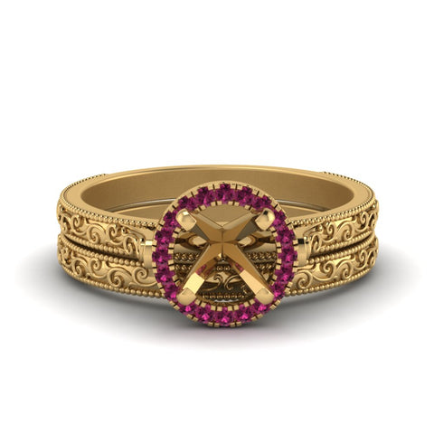 hand-engraved-semi-mount-halo-diamond-wedding-ring-set-with-pink-sapphire-in-yellow-gold-FD8588ROSMGSADRPI-NL-YG?v=1757666482