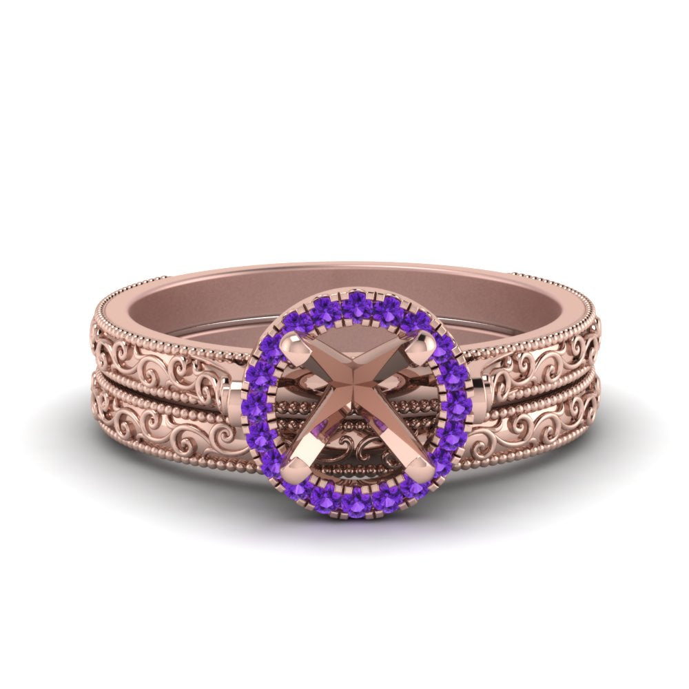 hand-engraved-semi-mount-halo-diamond-wedding-ring-set-with-purple-topaz-in-rose-gold-FD8588ROSMGVITO-NL-RG?v=1757666482