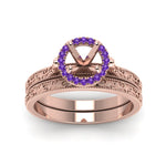 Load image into Gallery viewer, hand-engraved-semi-mount-halo-diamond-wedding-ring-set-with-purple-topaz-in-rose-gold-FD8588ROSMGVITOANGLE5-NL-RG?v=1757666482

