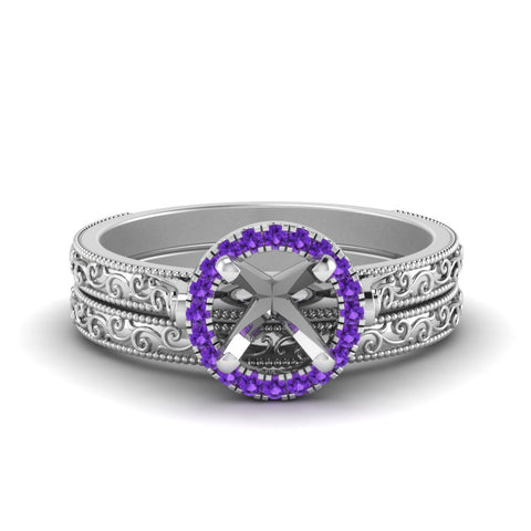 hand-engraved-semi-mount-halo-diamond-wedding-ring-set-with-purple-topaz-in-white-gold-FD8588ROSMGVITO-NL-WG?v=1757666482