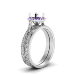 Load image into Gallery viewer, hand-engraved-semi-mount-halo-diamond-wedding-ring-set-with-purple-topaz-in-white-gold-FD8588ROSMGVITOANGLE2-NL-WG?v=1757666482
