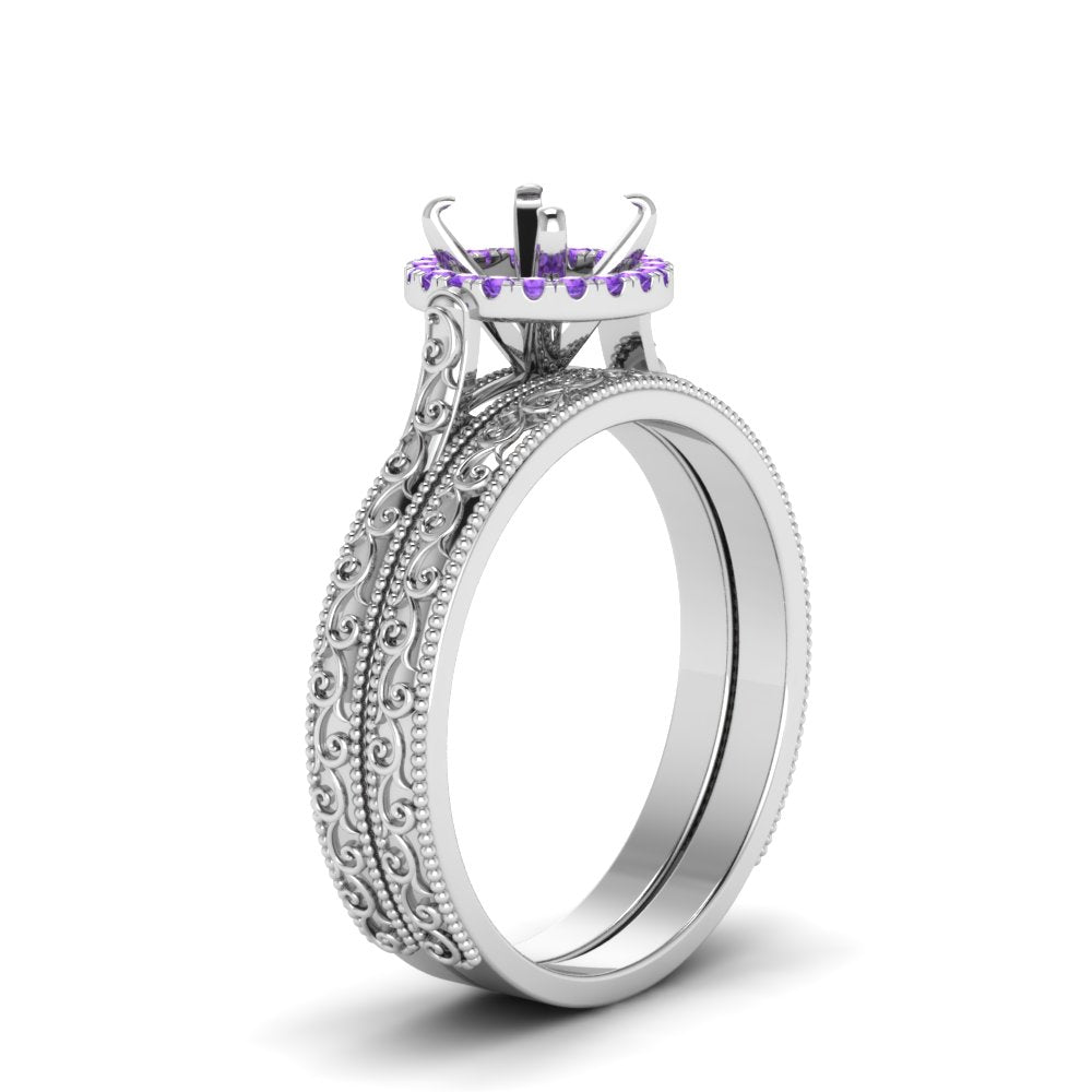 hand-engraved-semi-mount-halo-diamond-wedding-ring-set-with-purple-topaz-in-white-gold-FD8588ROSMGVITOANGLE2-NL-WG?v=1757666482