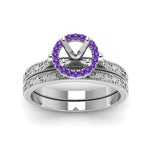 Load image into Gallery viewer, hand-engraved-semi-mount-halo-diamond-wedding-ring-set-with-purple-topaz-in-white-gold-FD8588ROSMGVITOANGLE5-NL-WG?v=1757666482
