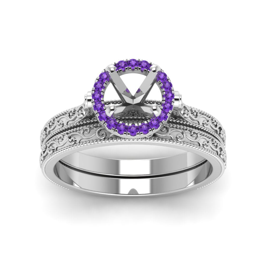 hand-engraved-semi-mount-halo-diamond-wedding-ring-set-with-purple-topaz-in-white-gold-FD8588ROSMGVITOANGLE5-NL-WG?v=1757666482