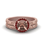 Load image into Gallery viewer, hand-engraved-semi-mount-halo-diamond-wedding-ring-set-with-ruby-in-rose-gold-FD8588ROSMGRUDR-NL-RG?v=1757666482

