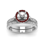 Load image into Gallery viewer, hand-engraved-semi-mount-halo-diamond-wedding-ring-set-with-ruby-in-white-gold-FD8588ROSMGRUDRANGLE5-NL-WG?v=1757666482
