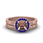 Load image into Gallery viewer, hand-engraved-semi-mount-halo-diamond-wedding-ring-set-with-sapphire-in-rose-gold-FD8588ROSMGSABL-NL-RG?v=1757666483
