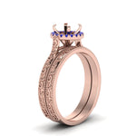 Load image into Gallery viewer, hand-engraved-semi-mount-halo-diamond-wedding-ring-set-with-sapphire-in-rose-gold-FD8588ROSMGSABLANGLE2-NL-RG?v=1757666482
