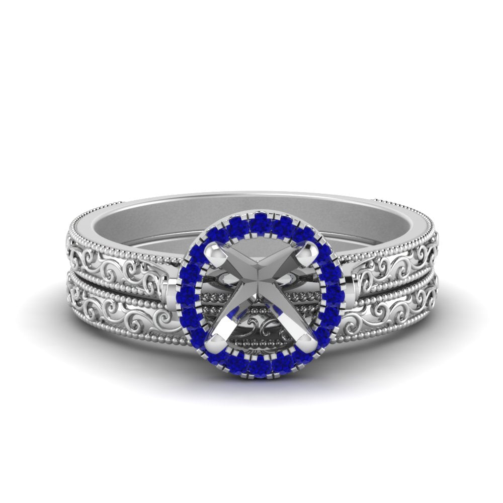 hand-engraved-semi-mount-halo-diamond-wedding-ring-set-with-sapphire-in-white-gold-FD8588ROSMGSABL-NL-WG?v=1757666482