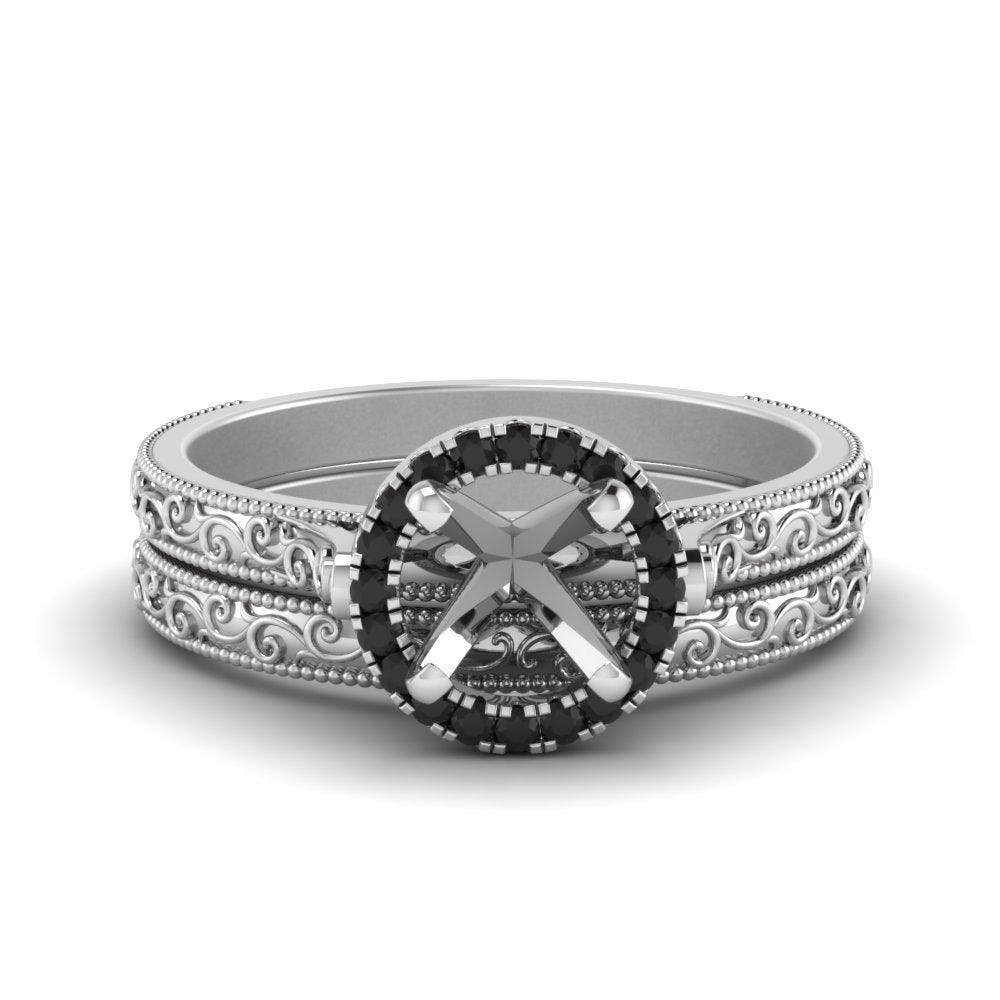 hand-engraved-semi-mount-halo-wedding-ring-set-with-black-diamond-in-white-gold-FD8588ROSMGBLACK-NL-WG?v=1757666482