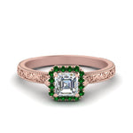 Load image into Gallery viewer, hand-engraved-vintage-asscher-diamond-engagement-ring-with-emerald-halo-in-rose-gold-FD8588ASRGEMGR-NL-RG?v=1757678067
