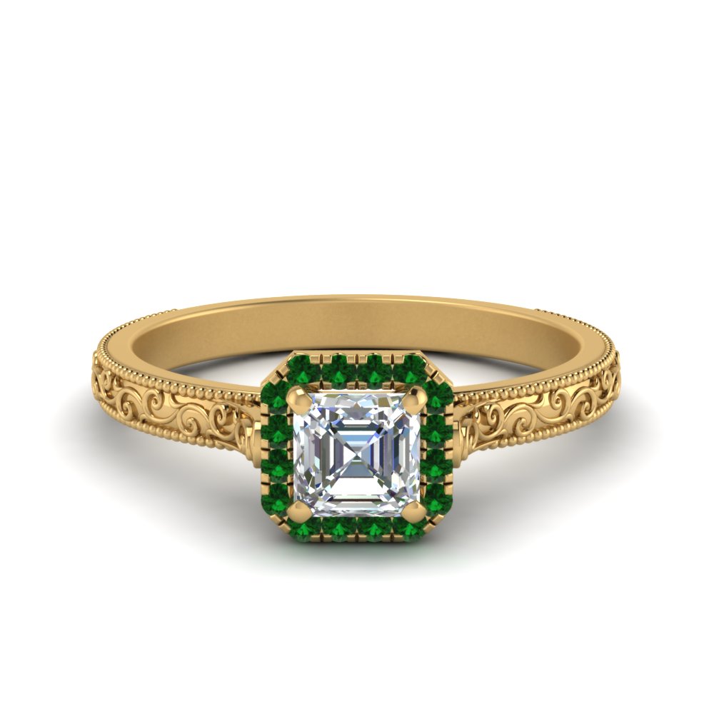 hand-engraved-vintage-asscher-diamond-engagement-ring-with-emerald-halo-in-yellow-gold-FD8588ASRGEMGR-NL-YG?v=1757589528