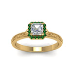 Load image into Gallery viewer, hand-engraved-vintage-asscher-diamond-engagement-ring-with-emerald-halo-in-yellow-gold-FD8588ASRGEMGRANGLE5-NL-YG?v=1757678067
