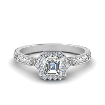 Asscher Cut Milgrain Vintage Diamond Ring With Halo