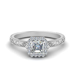 Asscher Cut Milgrain Vintage Diamond Ring With Halo