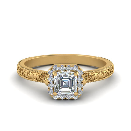 Asscher Cut Milgrain Vintage Diamond Ring With Halo