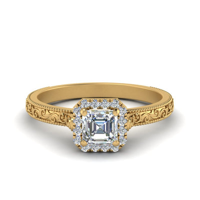Asscher Cut Milgrain Vintage Diamond Ring With Halo