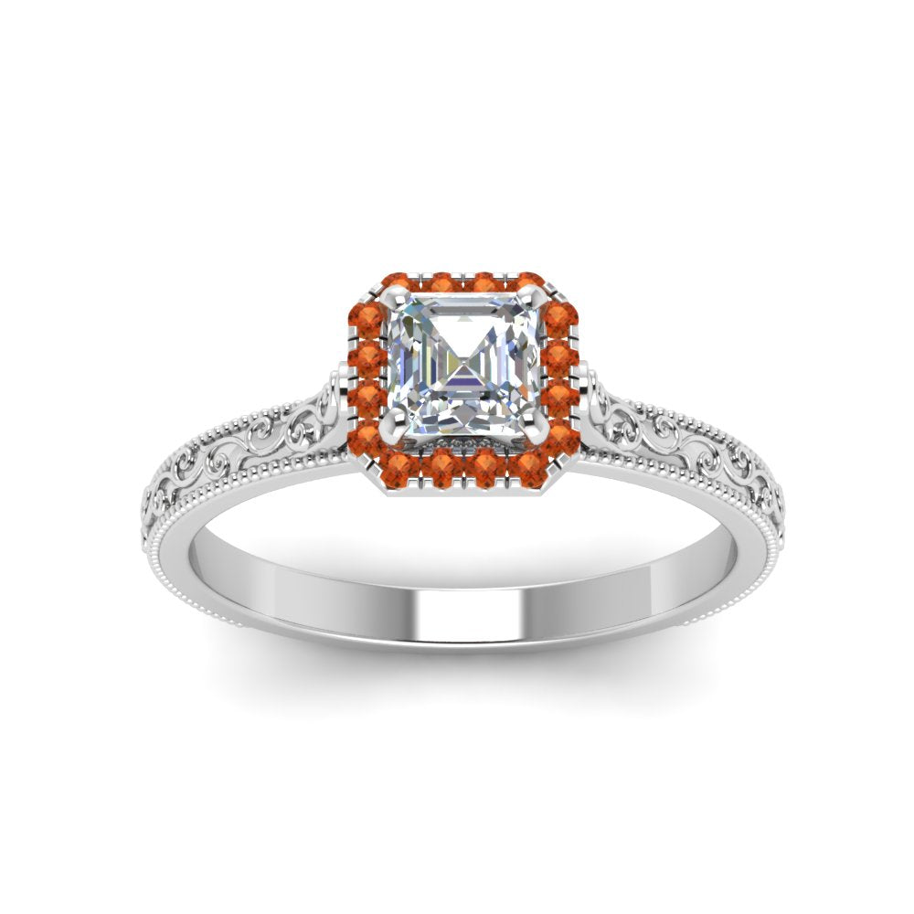 hand-engraved-vintage-asscher-diamond-engagement-ring-with-orange-sapphire-halo-in-white-gold-FD8588ASRGSAORANGLE5-NL-WG?v=1757588473
