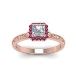 Load image into Gallery viewer, hand-engraved-vintage-asscher-diamond-engagement-ring-with-pink-sapphire-halo-in-rose-gold-FD8588ASRGSADRPIANGLE5-NL-RG?v=1757588473
