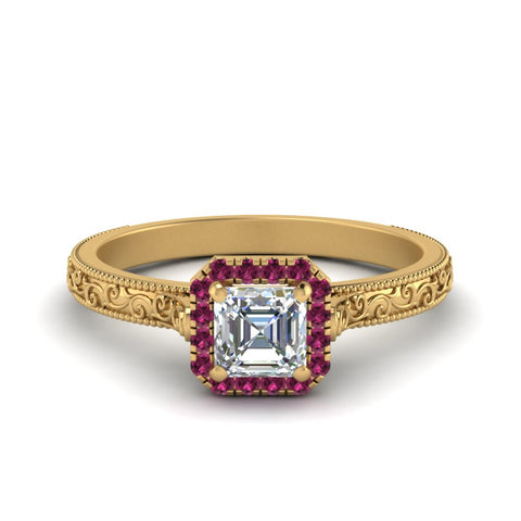 hand-engraved-vintage-asscher-diamond-engagement-ring-with-pink-sapphire-halo-in-yellow-gold-FD8588ASRGSADRPI-NL-YG?v=1757588473