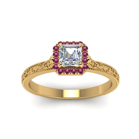 hand-engraved-vintage-asscher-diamond-engagement-ring-with-pink-sapphire-halo-in-yellow-gold-FD8588ASRGSADRPIANGLE5-NL-YG?v=1757588473