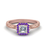 Load image into Gallery viewer, hand-engraved-vintage-asscher-diamond-engagement-ring-with-purple-topaz-halo-in-rose-gold-FD8588ASRGVITO-NL-RG?v=1757678067

