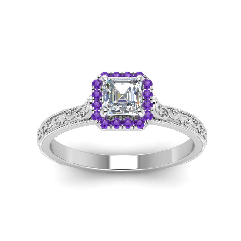 hand-engraved-vintage-asscher-diamond-engagement-ring-with-purple-topaz-halo-in-white-gold-FD8588ASRGVITOANGLE5-NL-WG?v=1757678067