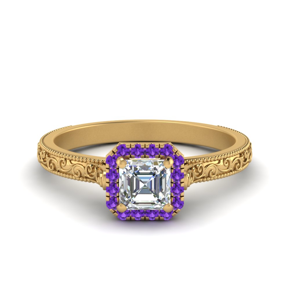hand-engraved-vintage-asscher-diamond-engagement-ring-with-purple-topaz-halo-in-yellow-gold-FD8588ASRGVITO-NL-YG?v=1757678067