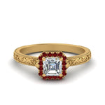 Load image into Gallery viewer, hand-engraved-vintage-asscher-diamond-engagement-ring-with-ruby-halo-in-yellow-gold-FD8588ASRGRUDR-NL-YG_0c052548-aab5-4310-8be0-0acba1d77038?v=1757589528
