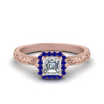 Load image into Gallery viewer, hand-engraved-vintage-asscher-diamond-engagement-ring-with-sapphire-halo-in-rose-gold-FD8588ASRGSABL-NL-RG?v=1757588473

