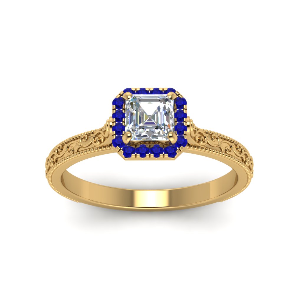 hand-engraved-vintage-asscher-diamond-engagement-ring-with-sapphire-halo-in-yellow-gold-FD8588ASRGSABLANGLE5-NL-YG?v=1757588472