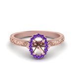 Load image into Gallery viewer, hand-engraved-vintage-semi-mount-engagement-ring-with-purple-topaz-halo-in-rose-gold-FD8588SMRGVITO-NL-RG?v=1757589034
