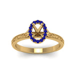 Load image into Gallery viewer, hand-engraved-vintage-semi-mount-engagement-ring-with-sapphire-halo-in-yellow-gold-FD8588SMRGSABLANGLE5-NL-YG?v=1757589033
