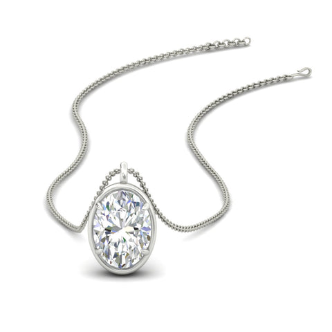 Bezel Oval Cut Solitaire Diamond Pendant Necklace