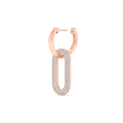 Pave Diamond Paperclip Drop Hoop Earrings