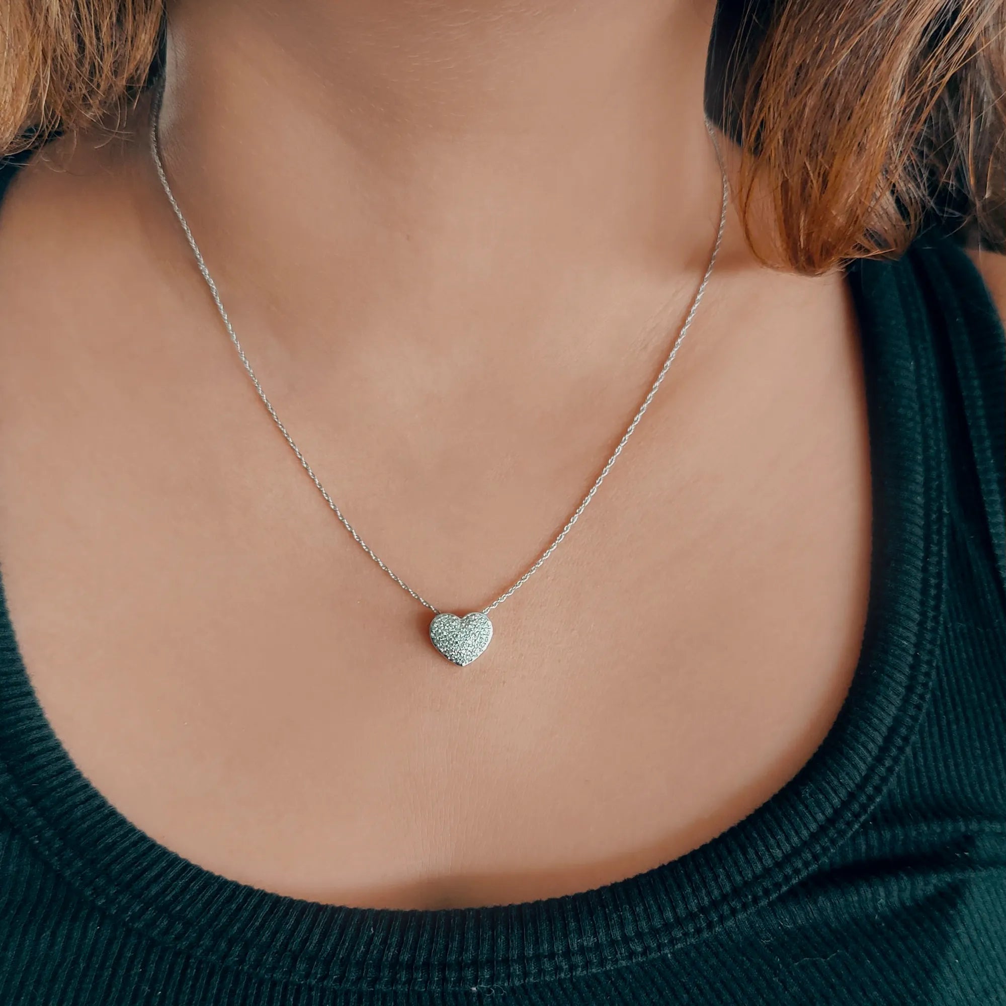 Heart cluster diamond pendant in WG