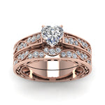 Load image into Gallery viewer, heart-cut-antique-filigree-wedding-ring-set-in-rose-gold-FDENS3543HTANGLE5-NL-RG
