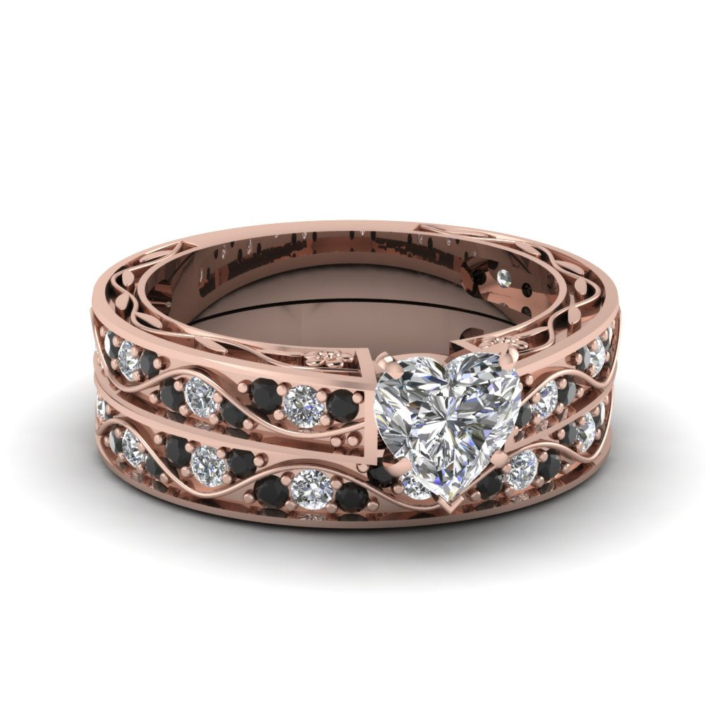 heart-cut-antique-filigree-wedding-ring-set-with-black-diamond-in-rose-gold-FDENS3543HTGBLACK-NL-RG