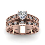 Load image into Gallery viewer, heart-cut-antique-filigree-wedding-ring-set-with-black-diamond-in-rose-gold-FDENS3543HTGBLACKANGLE5-NL-RG
